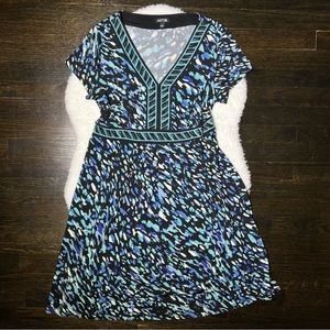 Apt. 9 Blue Colorful Abstract Print V Neck Dress Large